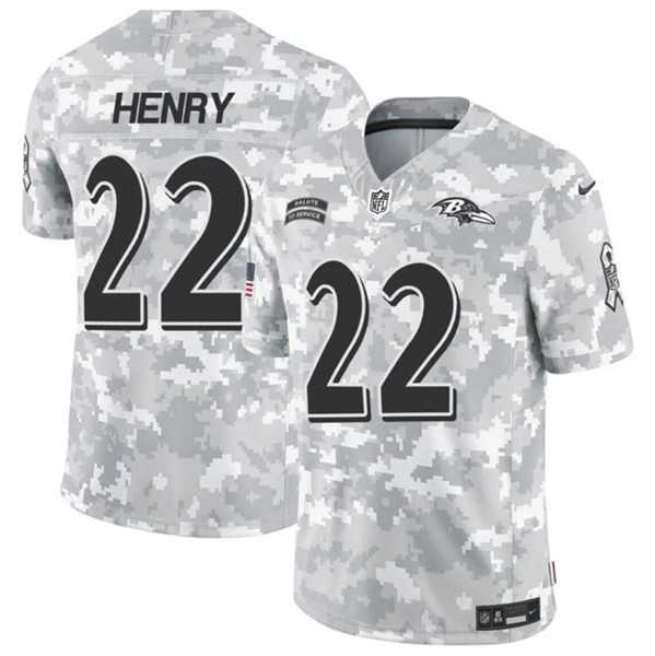 Mens Baltimore Ravens #22 Derrick Henry 2024 F.U.S.E. Arctic Camo Salute to Service Limited Stitched Jersey Dzhi->baltimore ravens->NFL Jersey